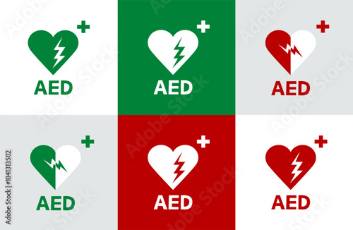 AED, automated external defibrillator flat icon. Emergency defibrillator sign or icon. Heart symbol. Medical logo.