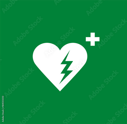 AED, automated external defibrillator flat icon. Emergency defibrillator sign or icon. Heart symbol. Medical logo.