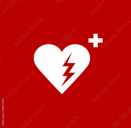 AED, automated external defibrillator flat icon. Emergency defibrillator sign or icon. Heart symbol. Medical logo.