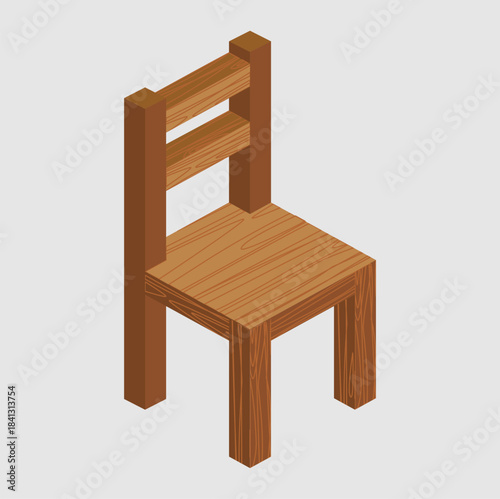 isometric vector wood chair top on isolated background. chair furniture of wood, interior wooden chair