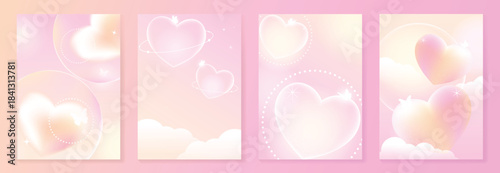 Romantic pink heart vector background illustration with soft pastel glow, sparkles and dreamy clouds. Elegant lovely design for greeting cards, valentines, invitations and wallpaper.
