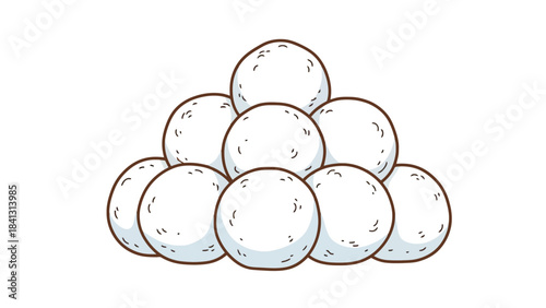 Pyramid Stack of White Snowballs, Winter Fun and Outdoor Activity Vector Illustration