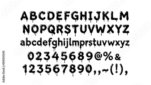Black Drip Letters, Numbers, and Symbols - Unique Font Design