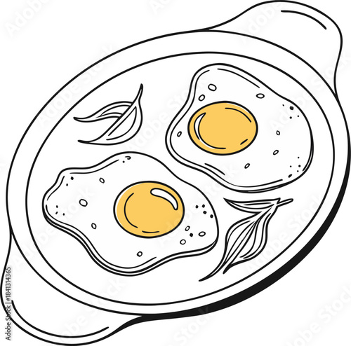 Simple outline of fried eggs on a clean white background