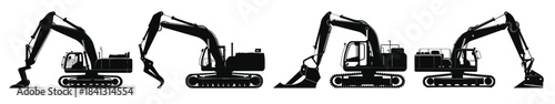 excavator vector black silhouette set compact excavator 