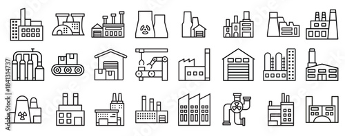 factory icon vector set productions illustration sign