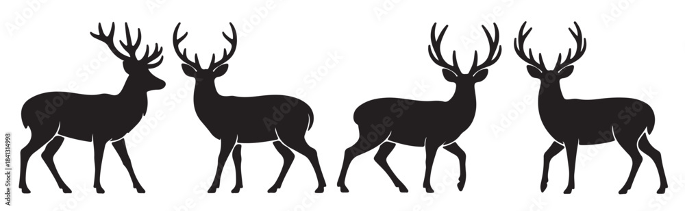 Obraz premium four black silhouette deer stag buck antler animal wildlife