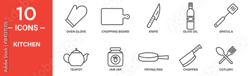 Kitchen icon set. Kitchen vector symbol in black filled and outlined style.