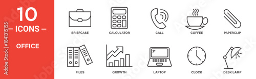Office icon set. Office vector symbol in black filled and outlined style.