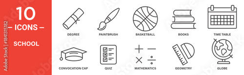 School icon set. School vector symbol in black filled and outlined style.