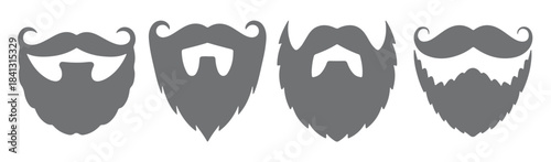 four gray silhouette styles of mustaches and beards on white 
