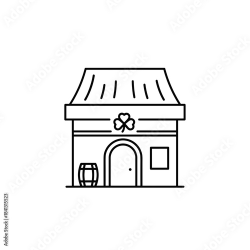 Illustration of an Irish pub, a charming traditional building, a linear drawing on a transparent background