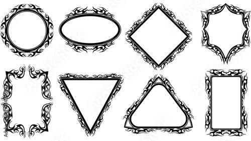 Collection of Tribal Flame Style Frames - Circular, Oval, Square, and Triangle Designs