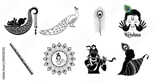  collection of hindu deity krishna silhouette icons