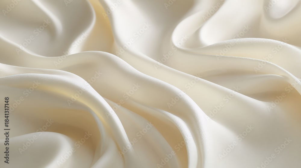 Obraz premium Warm Cream Silky Flowing Waves Featuring Soft Highlights Forming Elegant Cloud Dancer Abstract Smooth Drapery Texture