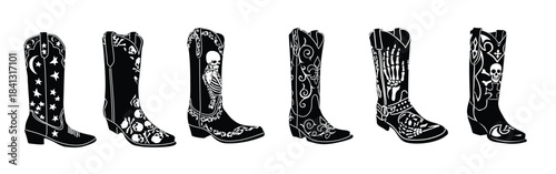 cowgirl boots black and white monochrome graphic