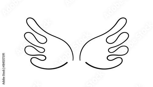 Minimalist Line Art of Abstract Angel Wings Simple black line drawing of abstract angel wings with a modern, symmetrical design on a clean white background