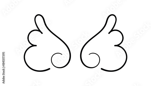 Curly Abstract Angel Wings in Line Art Style Elegant line art illustration of curly, stylized angel wings with a whimsical and decorative design on white background