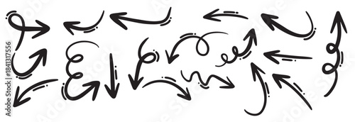 hand drawn arrow icon set isolated on white background 