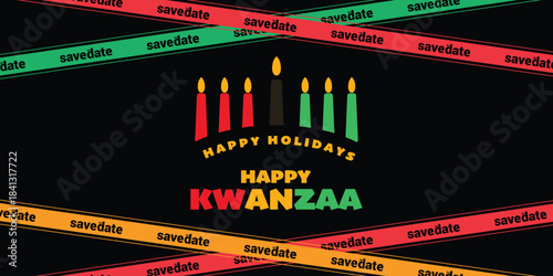 Vector illustration of Kwanzaa. Holiday african symbols with lettering on white background.
