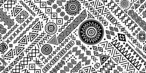Seamless ethnic pattern, hand-drawn ethnic geometric elements, African or Indian style tribal pattern, vector design