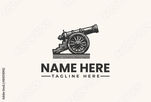 Vintage Cannon Artillery Logo Vector Illustration for Historical or Military-Themed Branding Projects and Emblems