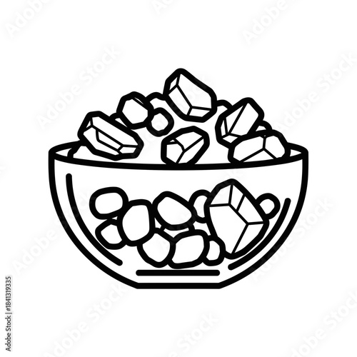 Glass bowl of mineral salts with natural texture on white background