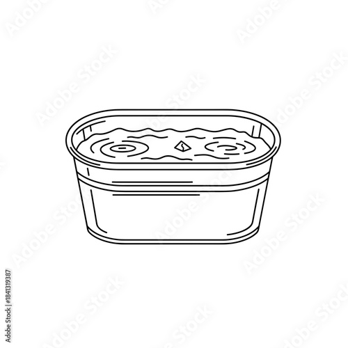 Metal tub filled with cold water, refreshing concept, minimalistic style
