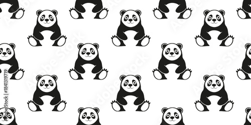Cut Panda bear Silhouette Seamless Pattern isolated transparent backgorund. Perfect kid room wallpaper fabric textile print with asian bamboo bear. EPS 10