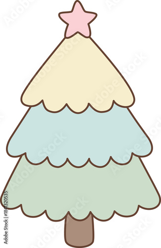 Cute Pastel Christmas Tree Illustration with Pink Star Topper