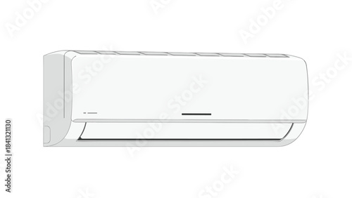 Modern air conditioner unit mounted on a wall isolated on white background for home climate control and comfort