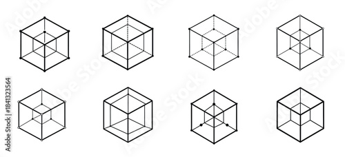 cube variations geometric shapes with line and dot