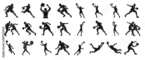 dynamic basketball player silhouettes isolated on white