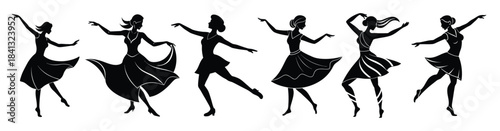 dynamic silhouette poses of women in fitness dance movements