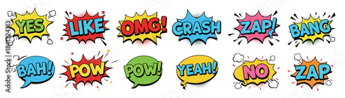 collection of comic book speech bubbles with onomatopoeia