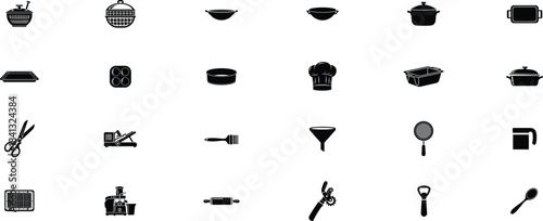 Collection of various barware and cocktail tools in black silhouette
