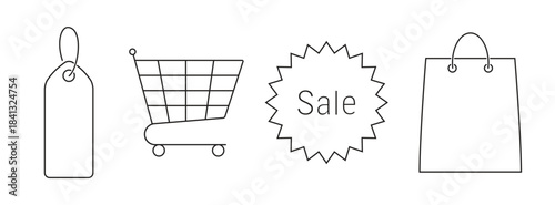 four shopping outline web icons set