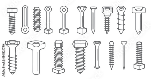 collection of gray metal screws bolts and nails various 