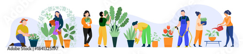 plant care banner illustration set gardener landscaper
