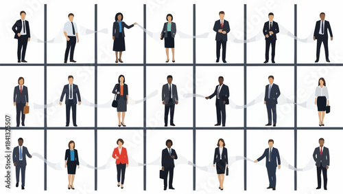 Diverse group of professionals standing in a grid formation.