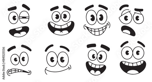 cartoon faces with varied expressions eyes mouths