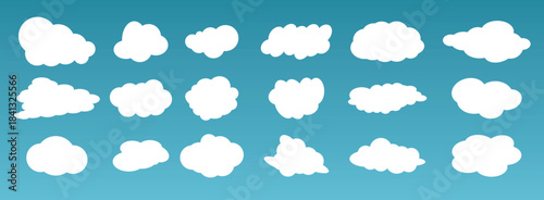 collection of simple cloud shapes isolated on blue