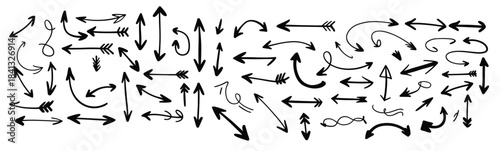 collection of black hand drawn arrow shapes and symbols 