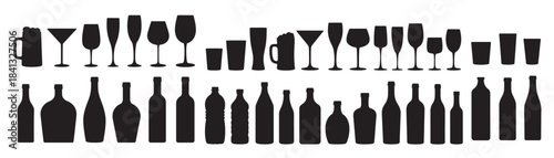  collection of black silhouettes of various drink glasses