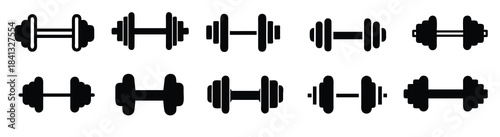  Dumbbell and Barbell Silhouette Icons - Fitness Gym Weightlifting Vector Set