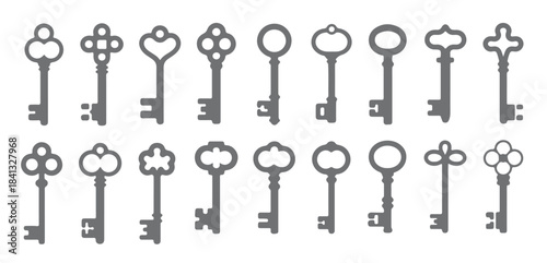  eighteen gray silhouette keys collection various antique 