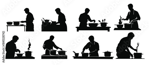 cooking man silhouette vector bundle cooking men