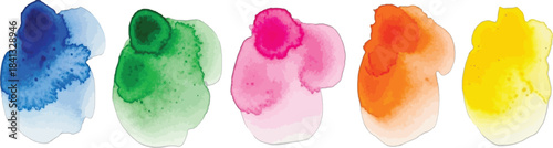 Set of colorful watercolor splash spots isolated on transparent background hand drawn illustration design element for creative artistic projects