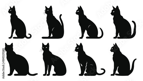 egyptian cat silhouettes vector art set black cats