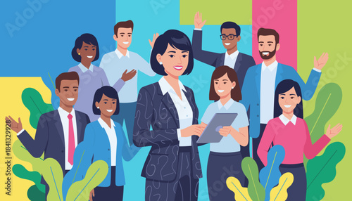 Successful diverse business team collaboration with a professional female leader